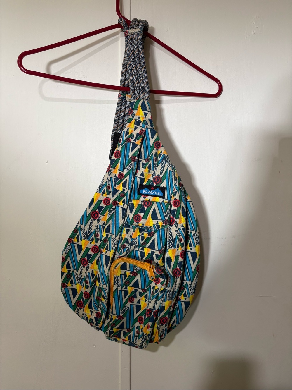 Kavu Blue, Yellow & Red Geometric Rope Sling Bag